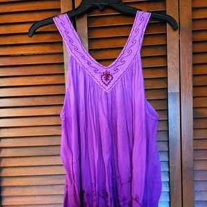 Gypsy purple v-neck embroidered tank top